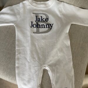 NEW Baby Boy Blue White Sleeper Footed Sz Newborn NWT Embroidered Monogram